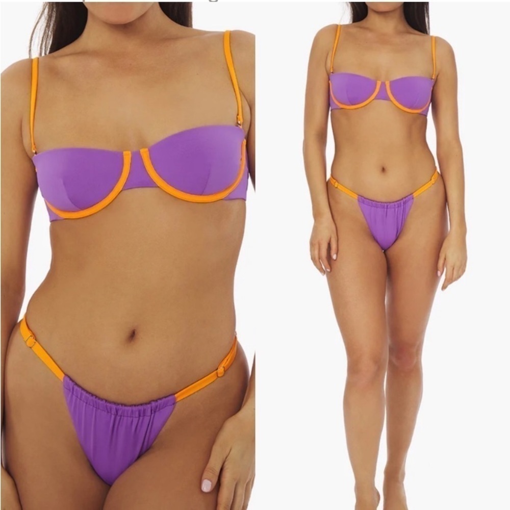 WeWoreWhat NEW Balconette Dark Lavender & Orange High Waist Bikini Size Large